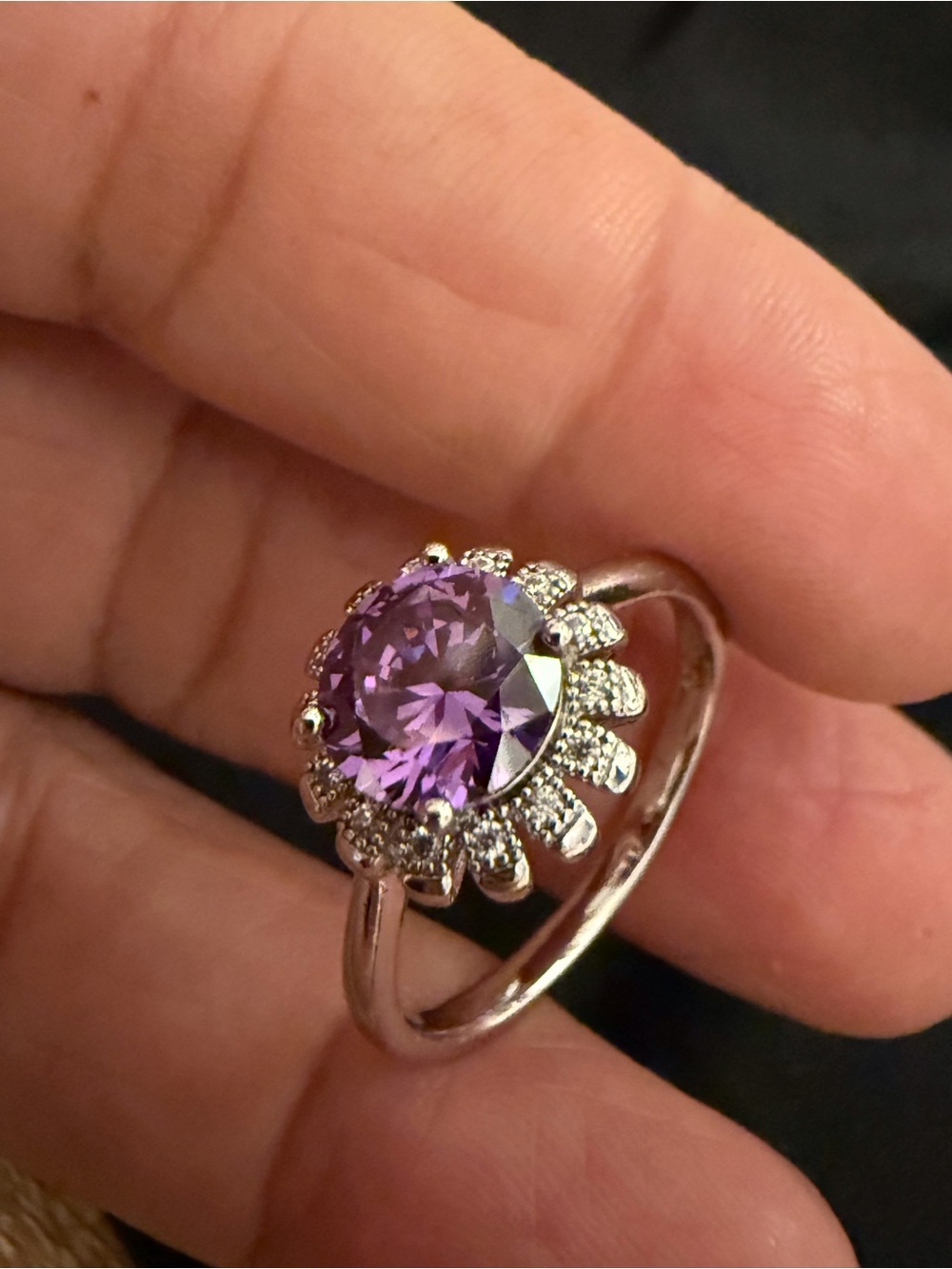 Purple Halo Solitaire Ring with Accent Stones